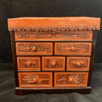 Nazca pattern leather wood jewelry chest from peru, "nazca mysteries"