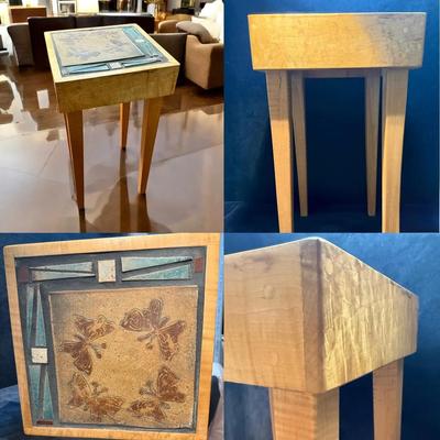 Hand made pegged tiled top side table
