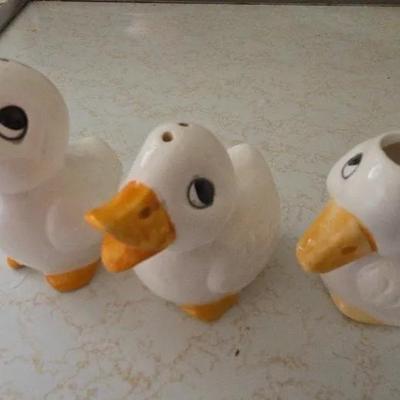Duck Salt And Pepper Shaker With Tooth Pick Holder