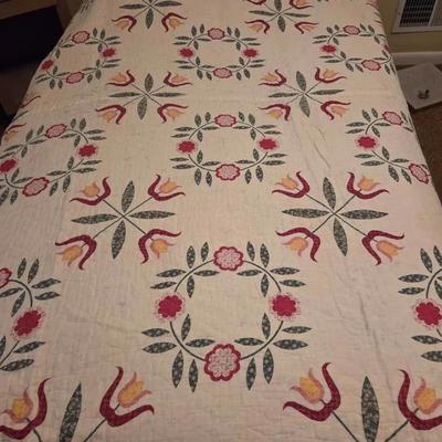 Hand Sewn Quilt With Red Trim