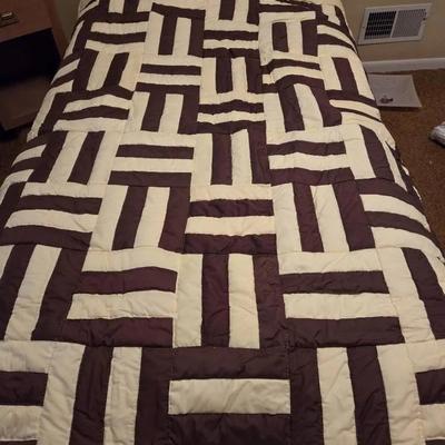 Hand Stiched Brown & Yellow Quilt