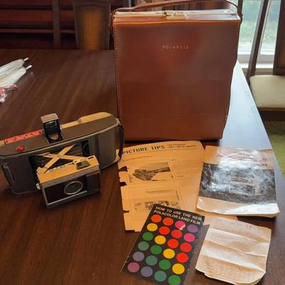 Polaroid J66 Land Camera, Instructions, And Cowhide Case