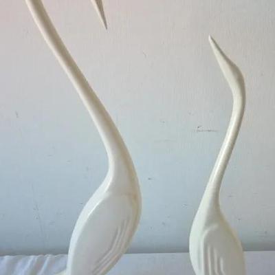 MCM Vintage ceramic crane mid century home decor retro tall white glazed bird figurine ornament set