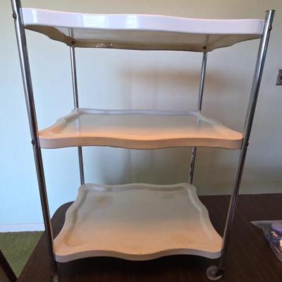 vintage mid-century modern  3-tier rolling kitchen utility cart.