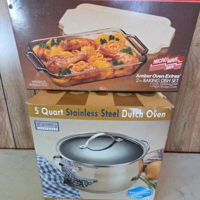 Stainless Durxh Oven Anchor Hocking Baking Dish NEW