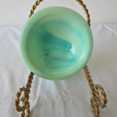 Vintage Avon Jadeite Green Swirl Milk Glass Rose Mini Bowl