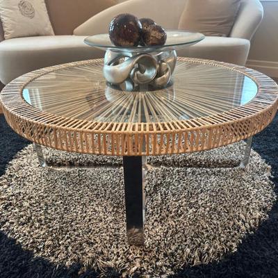 Split Rattan Coffee Table with Chrome Aluminum Base