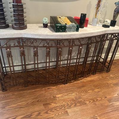Stone and Forged Iron Sofa Table