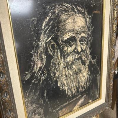 Mixed Media Collage Portrait of Old Man by Abraham Rattner