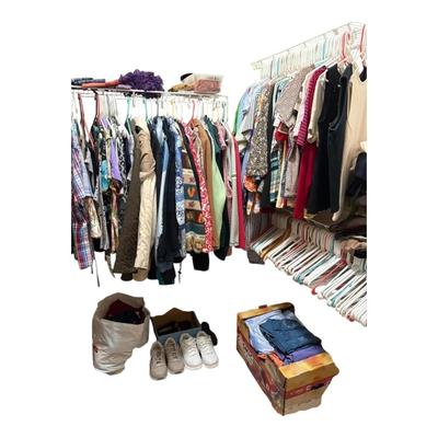 Women’s Clothing ( PXL, 16, PL) Accessories, Shoes (Size 9), And  Hangers - Mystery Lot