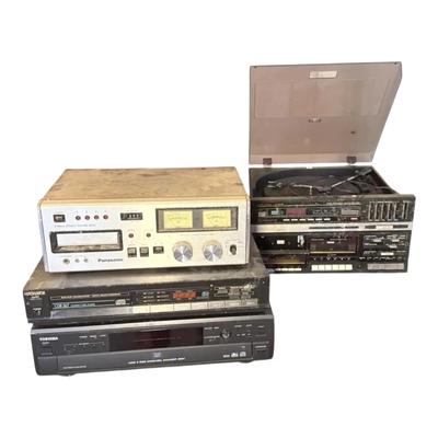 Fisher Turntable Studio, Panasonic 8 Track Player, & CD Players