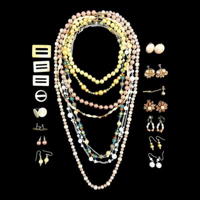 Pearlescent Beaded Necklaces And Earrings