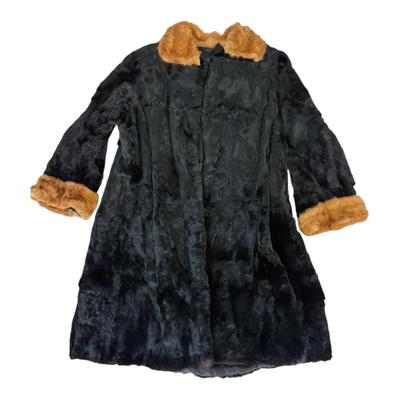 Women’s Black Fur Coat With Red Fur Trim