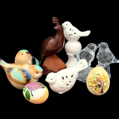 Glass, Ceramic, And Wood Bird And Egg Figurines 