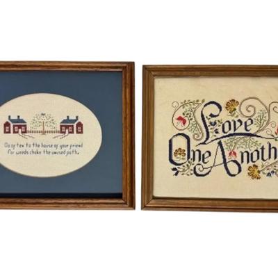 Two Framed Cross Stitched Proverbs
