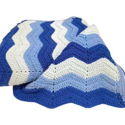 Blue Crocheted Throw Blanket (58” x 47”)