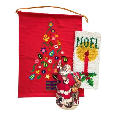 Santa Pillow, Latch Hook Noel Rug, And Christmas Tree Wall Hangings 