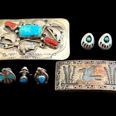 Silver Toned Southwestern Belt Buckles, Earrings, & Pins