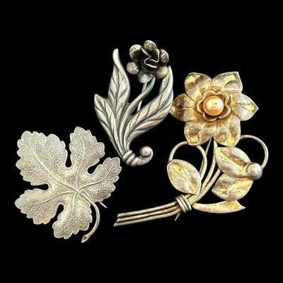 3 Vintage Sterling Silver Brooches (19.57g)