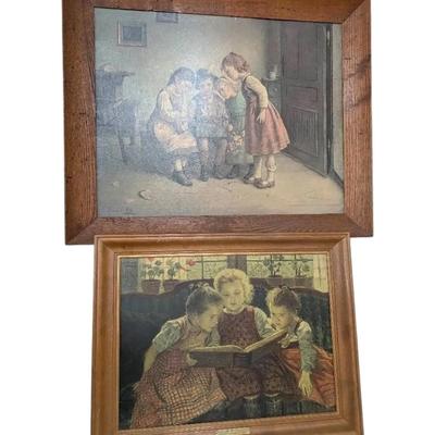 2 Vintage Framed Prints- Edmund Adler 'Yellow Bird' & Walter Firle 'The Fairy Tale'