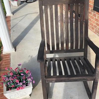 Wooden Rocking Chair & Concrete Planter