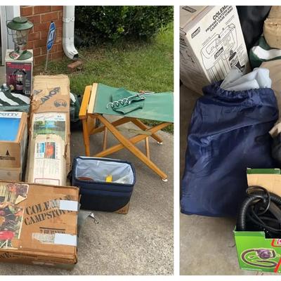 Camping Equipment Collection Featuring Coleman Camp Stove and More