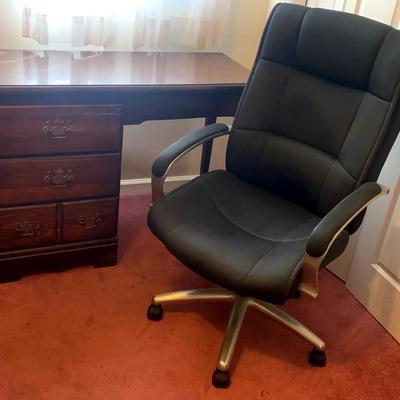 Lea Wooden Desk with Brass Pulls & Upholstered Computer Chair