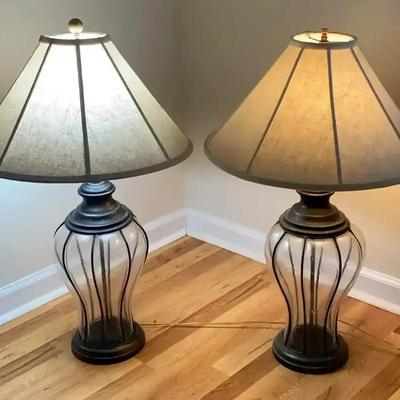 Pair of Metal and Glass Table Lamps