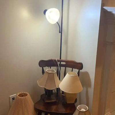 Floor Lamp, Seven Small Table Lamps & Chair