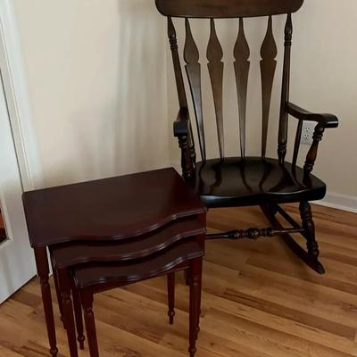 Nicholas & Stone Wooden Rocking Chair and Bombay Company Nesting Tables