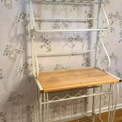 Metal and Wood Baker’s Rack with Shelves and Hooks
