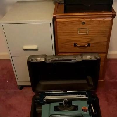 Two Filing Cabinets and Smith Corona Typewriter