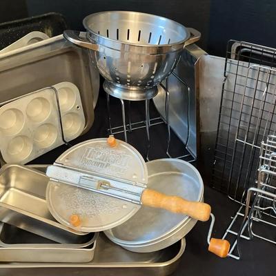 Extensive Bakeware Collection Featuring Cake Pans, Cookie Sheets & More