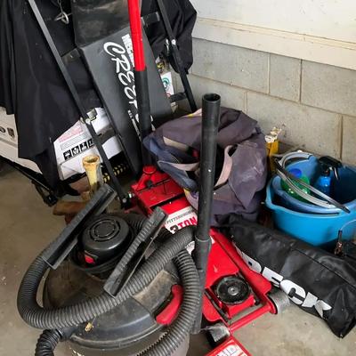 Mechanic’s Lot with 3-Ton Jack, Dolly, and Wet Dry Vacuum