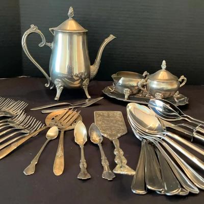 Oneida Stainless Serving Pieces & International Silver Coffee Set