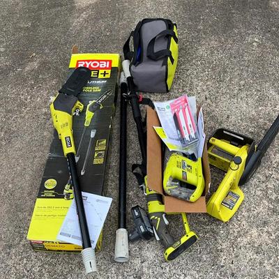 Ryobi Pole Saw, Cordless Chainsaw, and Reciprocating Saw