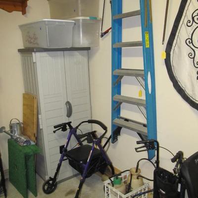 Sale Photo Thumbnail #172: wheelchair, Pride scooter, medical disabled/elderly walker, doored storage cabinet, extra-tall a-frame ladder