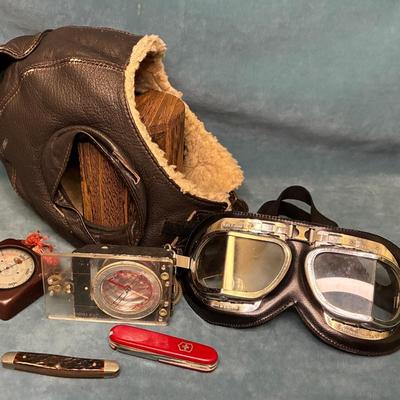 Perrone Leather Aviation Cap And Goggles 