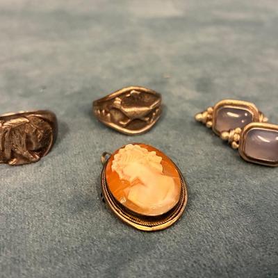 Sterling Silver Rings, Earrings And Cameo