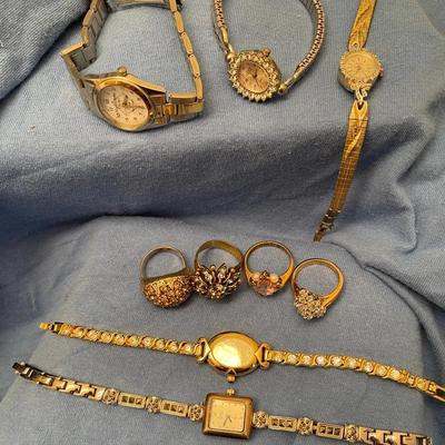 Vintage Diamond Watch, Costume Rings And Watches