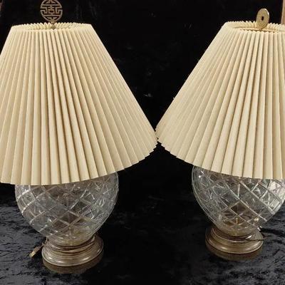 Wildwood etched glass lamps pair