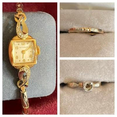 Antique diamond and 14 kt watch plus 14 kt rings for repair