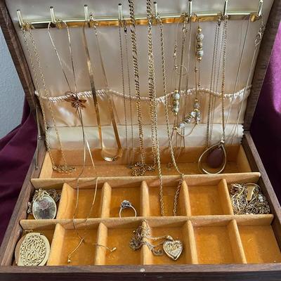 Box Of Gold Toned Jewelry And Gold Plated Size 9 Ring