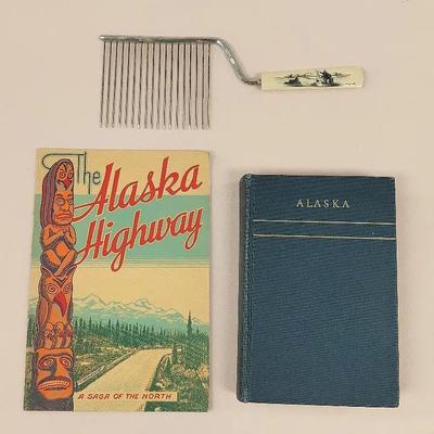Vintage alaska collection scrimshaw handle and ephemera