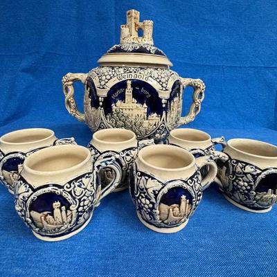 Vintage West German Punchbowl and Glassware Set