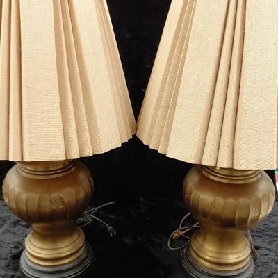 Brass Industrial Lamps; Pair