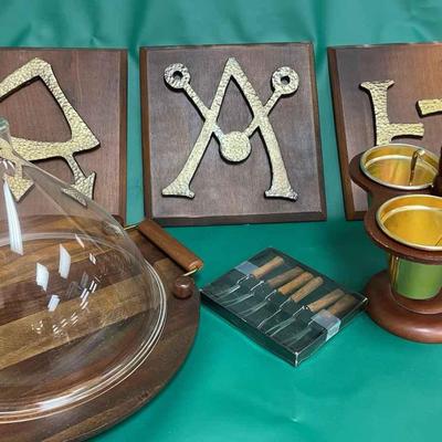 Mid century teak apothecary decor and serving items