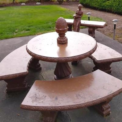Heavy-Duty Concrete Table And Benches