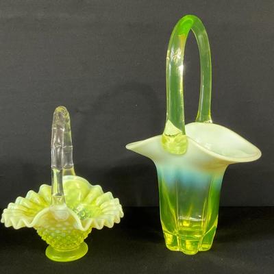 Fenton Uranium Art Glass Baskets