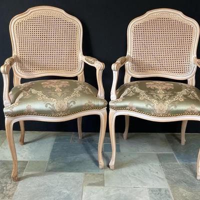Pair Of Louis XV Style Cane Back Arm Chairs